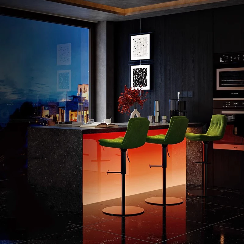 مقاعد بار من الجلد للمطاعم، تصميم دوار بسيط وحديث مع مقاعد بار خلفية، أثاث بار مريح وناعم #2