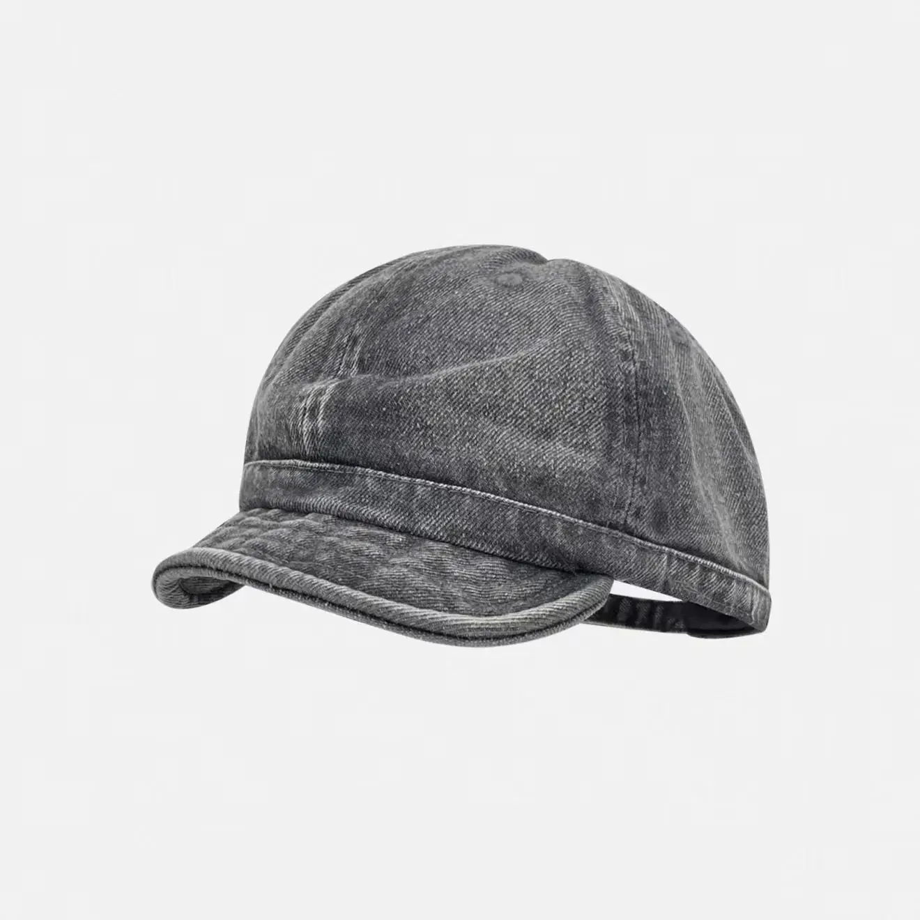 Retro washed distressed short brimmed denim baseball cap, men's and women's versions, suitable for workwear and commuting.