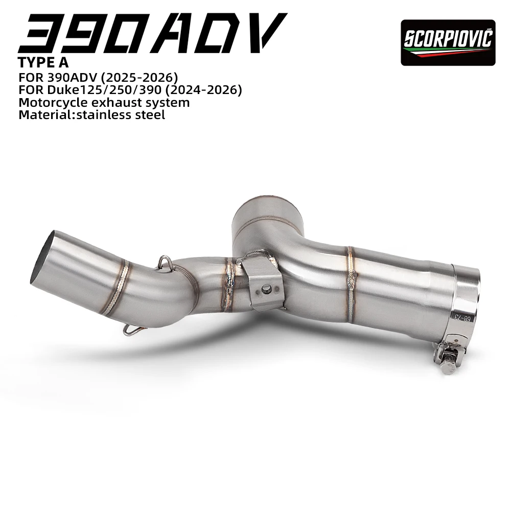 50.8mm Diameter Exhaust Intermediate Link Pipe Motorcycle Exhaust Pipe For 250ADV 390ADV Duke 125 250 390 Generation 3 2024-2026