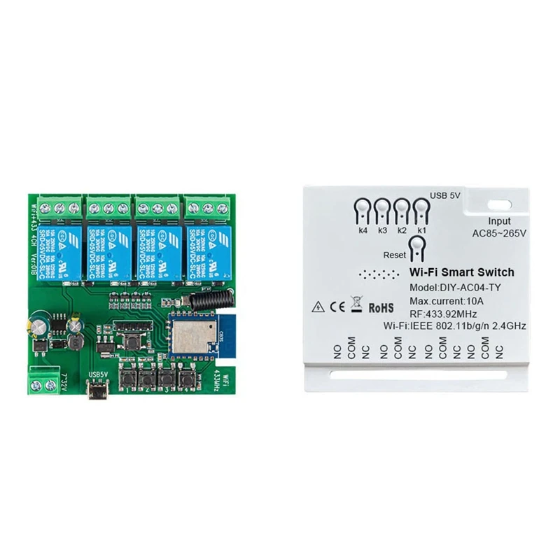 투야 와이파이 스위치, IFTT 알렉사 구글 홈 자동화 모듈, 4CH, 85-265V, 5V, 2.4G