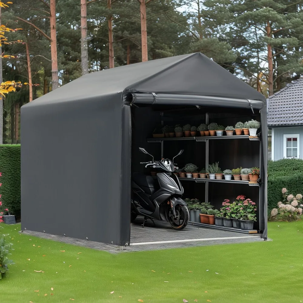 

5 x 7FT Carport Storage Shed, Heavy Duty Outdoor Storage Shed with Rolled up Zipper Door, Carport Canopy for Motorcycles, Bikes