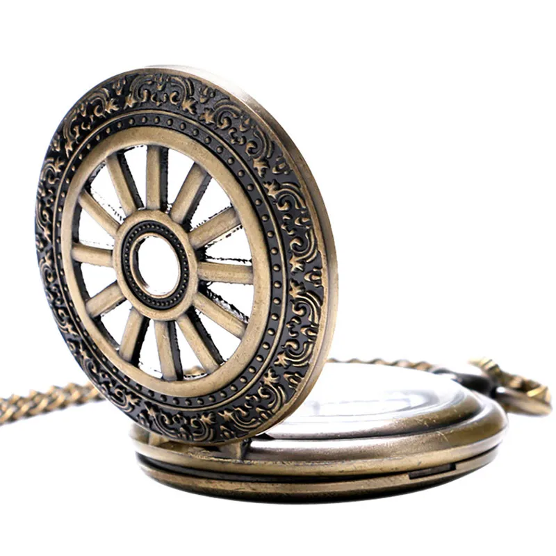 Old Fashion Hollow Wheel Cover Unisex Quartz Analoog Zakhorloge Ketting Hanger Ketting Arabische Cijfers Display Klok Cadeau