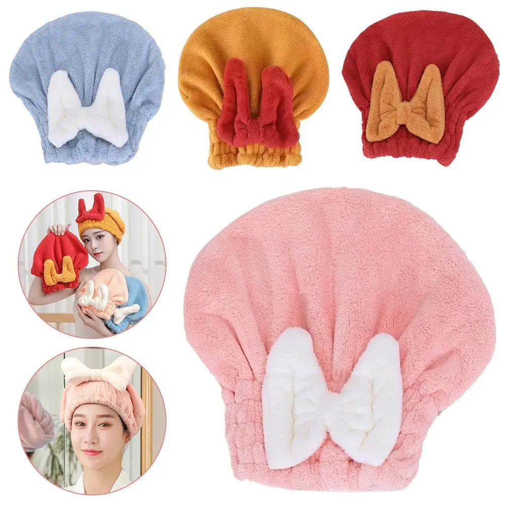 

Microfiber Hair Drying Towels Head Wrap with Bow-Knot Shower Cap Hair Turban HairWrap Bath Cap for Curly Long Wet Hair Gift