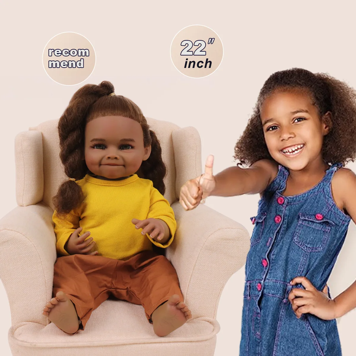 55CM Full Body Silicone Vinyl Waterproof Bebe Reborn Black Doll Girl Toddler Lifelike African American Baby Doll