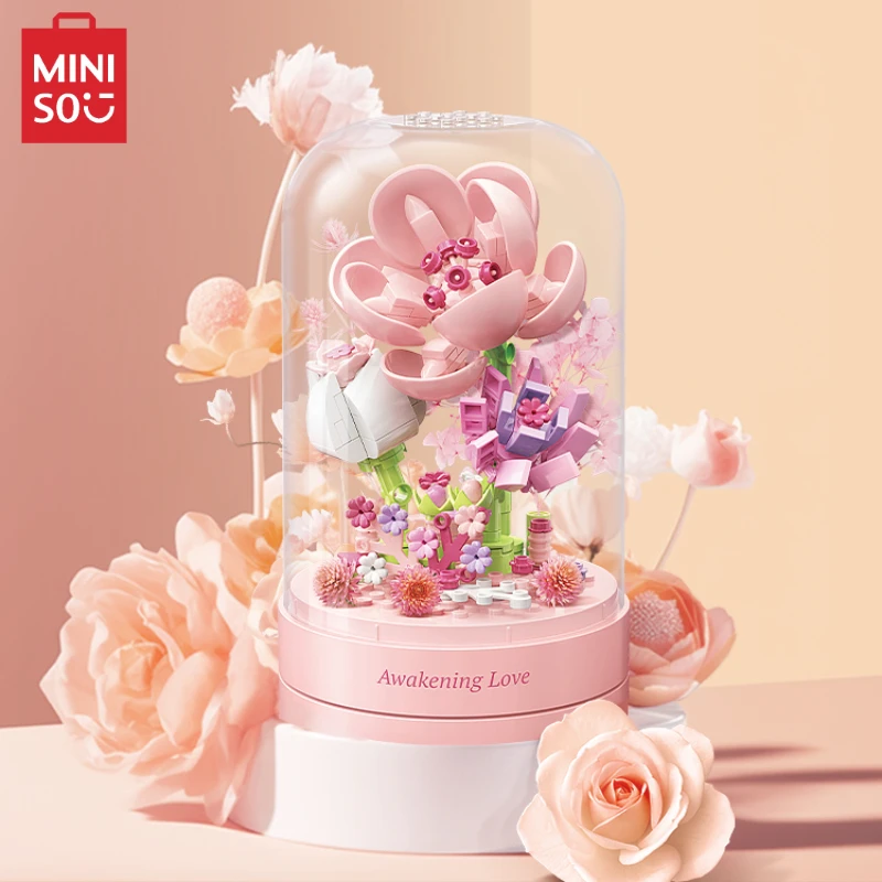 

MINISO Building Blocks Flower Bouquet Music Box Puzzle Piece Table Decoration Children's Toy Birthday Gift Dust-proof Model