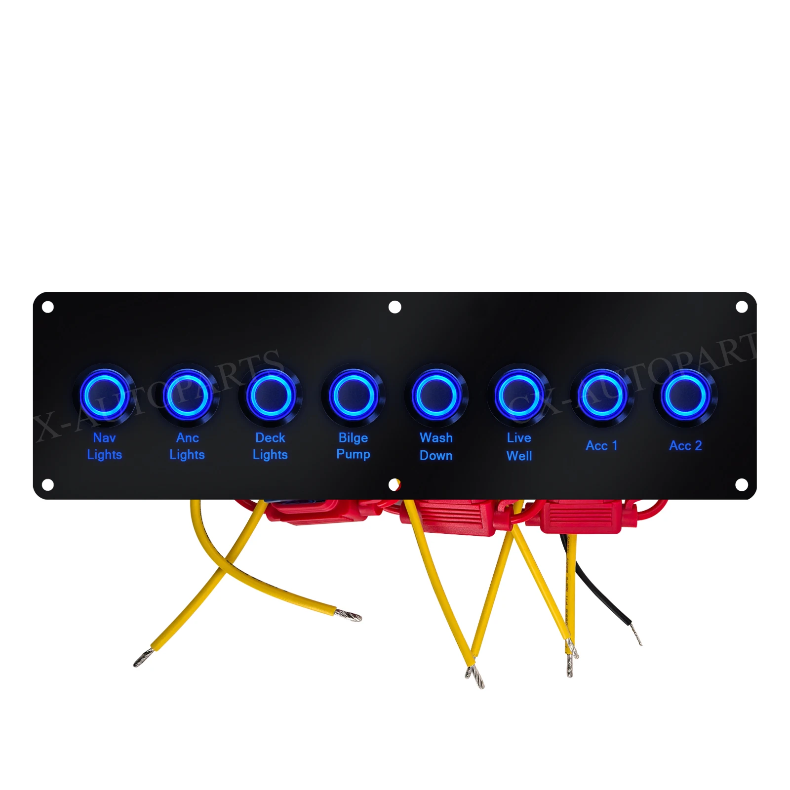 8‑Gang Blue LED Marine Switch Panel IP67 Waterproof Acrylic Plate Nav Anc Deck Wash Bilge Pump Live Well Control for Boat Yacht