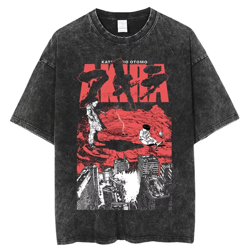 Do Old Japanese Anime Akira Vintage Wash T-Shirt Street Y2K Short Sleeve Harajuku Cotton Neutral Top Graphic Tee Clothing Unisex