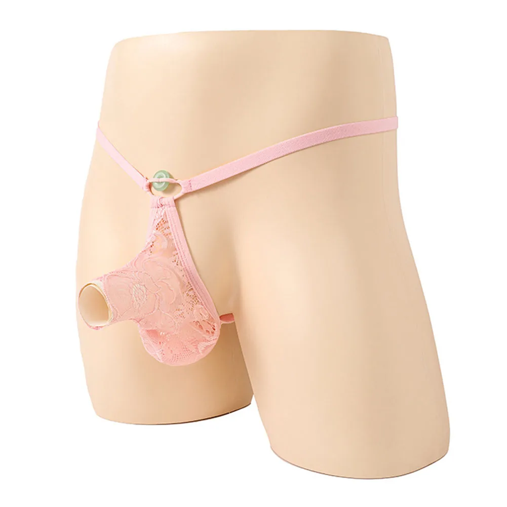 

1pc Sexy Men's Sheer Lace G-strings Thongs Briefs Breathable Underwear Sissy Erotic Panties Open Pouch Low Waist