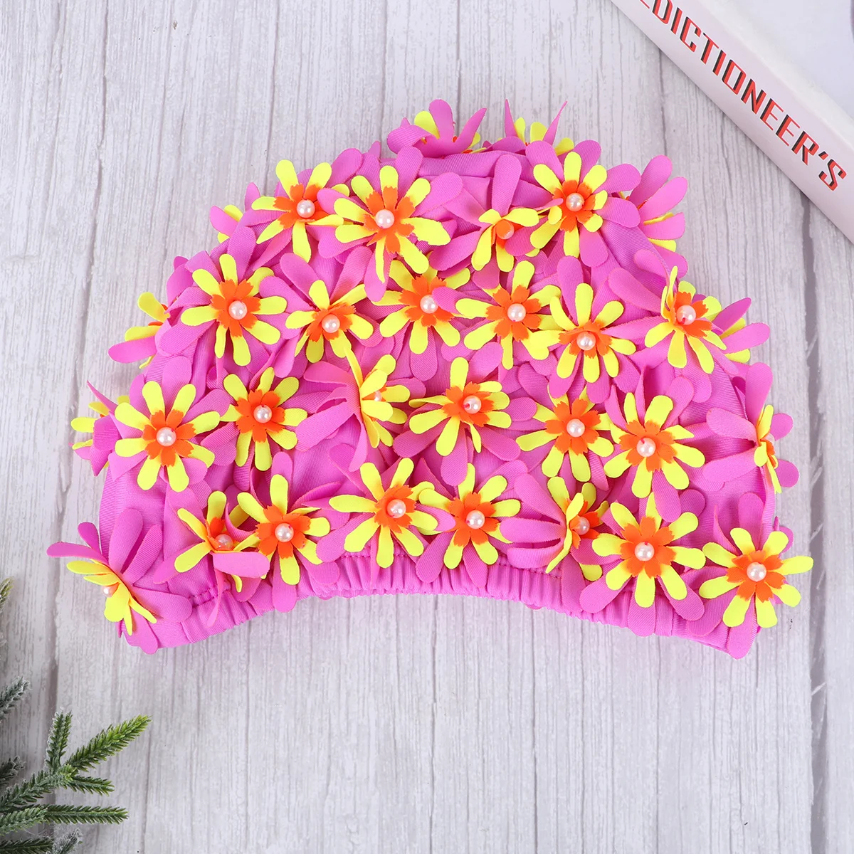 

Premium Women Adult Swimming Floral Pearl 3D Flower Design Cap Purple Ear Protection Free Size Bathing Hat Women Swimming Cap