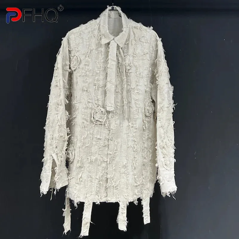 PFHQ Men's Tassels Handmade Flowers Shirts Summer Long Sleeved Art Turn-down Collar Male Delicacy Popular Casual Tops 21Z4436