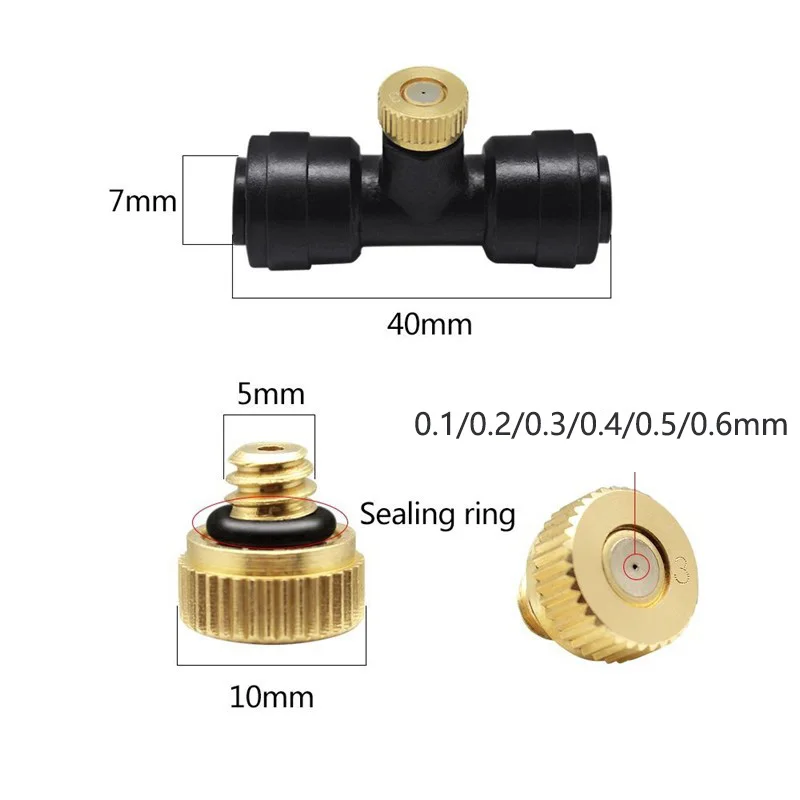50-teiliges Messing-Sprühnebel-Düsenset für Terrassen, 0,1-0,8 mm Öffnungsweite, Außenkühlung, Wassernebeldüsen, Gewinde-Nebelteile für Sprühnebel-Systeme – Detail 6