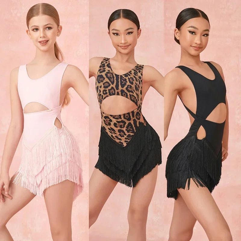 Vestido de baile latino para niñas, falda Sexy con flecos, vestido con borlas y pantalones inferiores, vestido latino para niños Chacha Rumba Tango