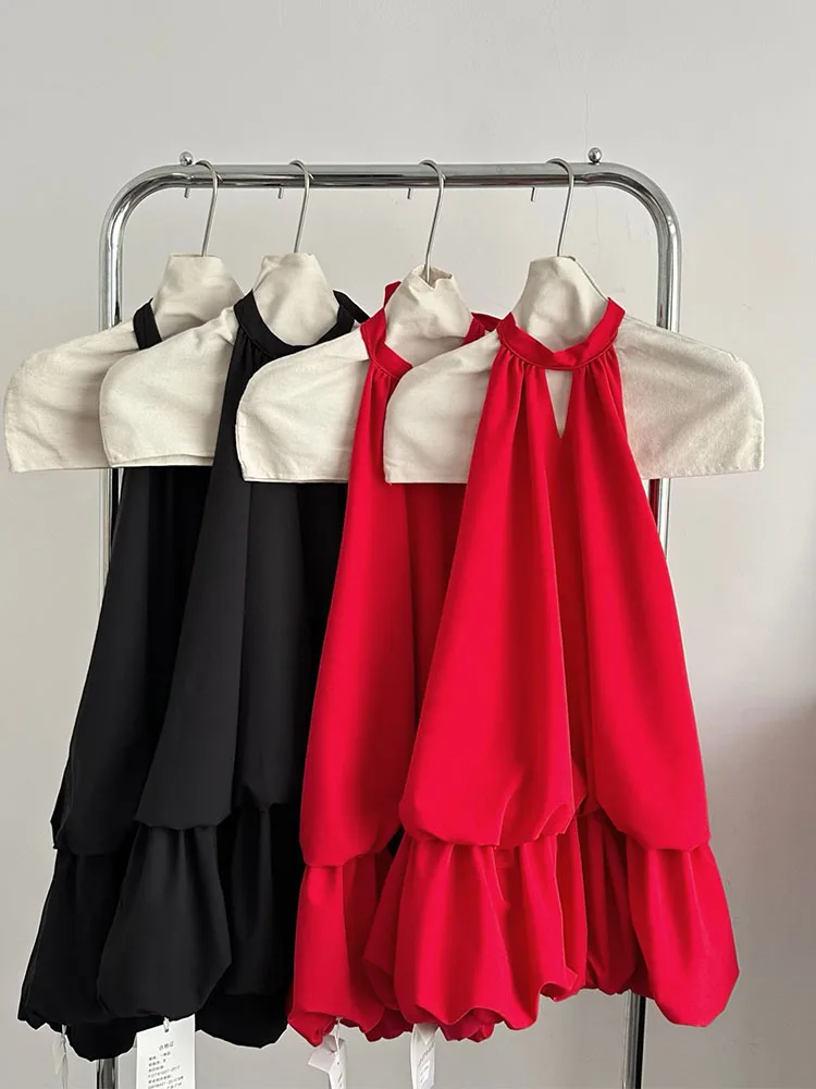 French Elegance Women Halter Dress Ins Thin Fashion Vintage Solid Party Prom A-Line Dress Sleeveless Kpop 2000s Aesthetic Sweet