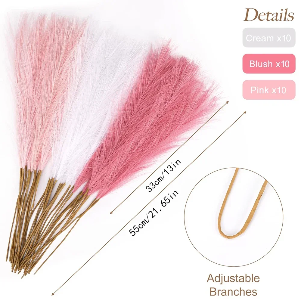 30pcs Artificial Flowers 21.65 Inch Pink Pampas Grass Home Room Office Decor Flower Arrangement Wedding Centerpieces Decorations