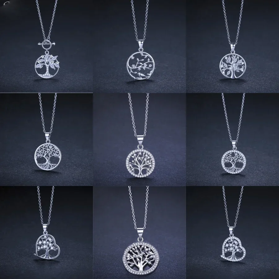 SODROV Silver Color Platinum Plated Pendant Necklace for Women Lucky Tree of Life Necklace Choker Chain Necklaces