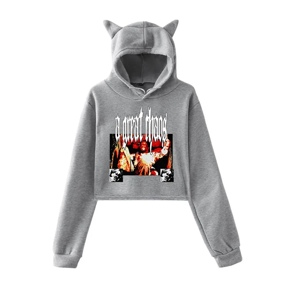 Ken Carson Vintage 90s Streetwear logo Hoodie Merch Hoodies Sweatshirts for Girls Cat Ear Crop Fashion Sports Pullover