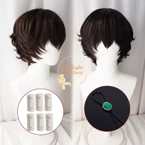 High Quality Dazai Osamu Cosplay Wig Dazai Osamu Cosplay Brown Black Cruly Anime Wigs Heat Resistant Synthetic Hair + Wig Cap
