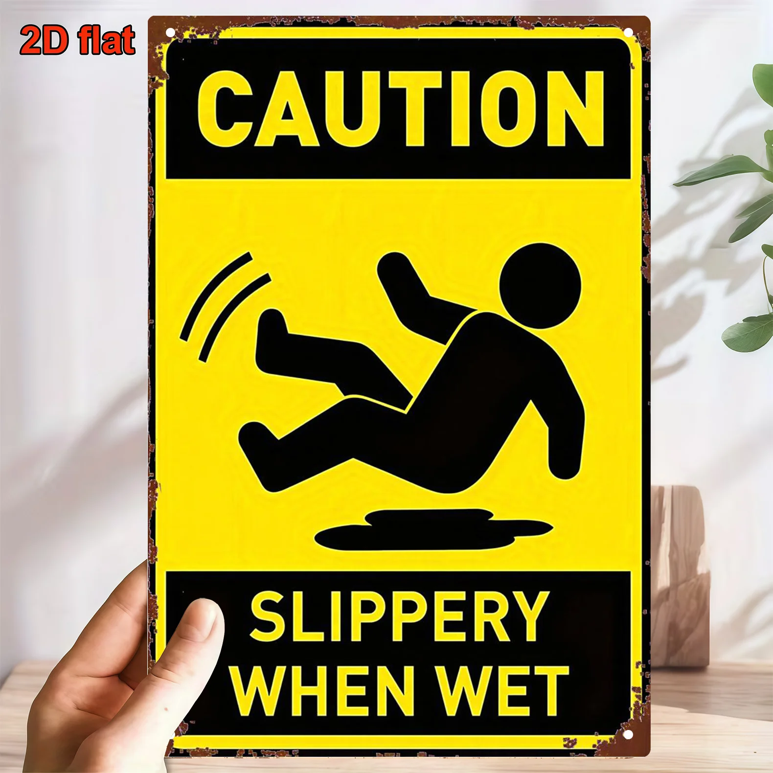 CIFBUY Vintage Flat Metal Sign Waterproof Rustproof Aluminum Wall Art Slippery When Wet Decor For Home Office Bar Garage