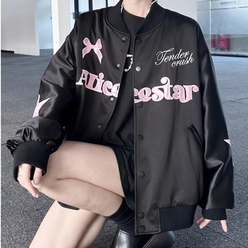 

Hip Hop Star Embroidered Bomber Baseball Jacket Y2k Clothes Women Trendy Grunge Emo Kpop Sweatshirts 2000s Aesthetic Outerwears