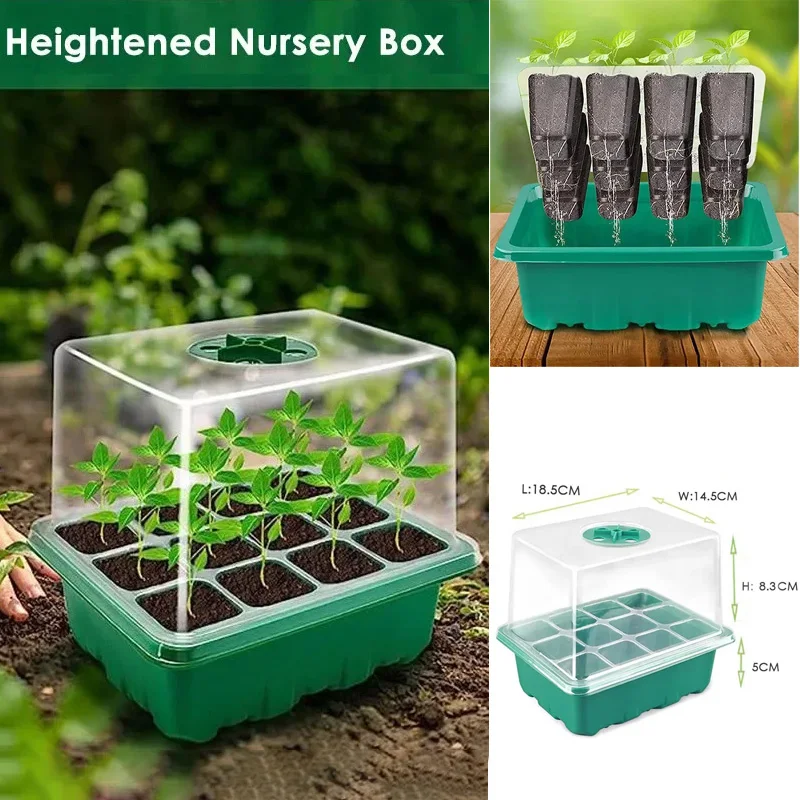 

12 Cell Highter Seeding Tray Box Garden Seed Trays Starter Kits Durable Nursery Pots Planter PET Indoor Plants Germination Trays