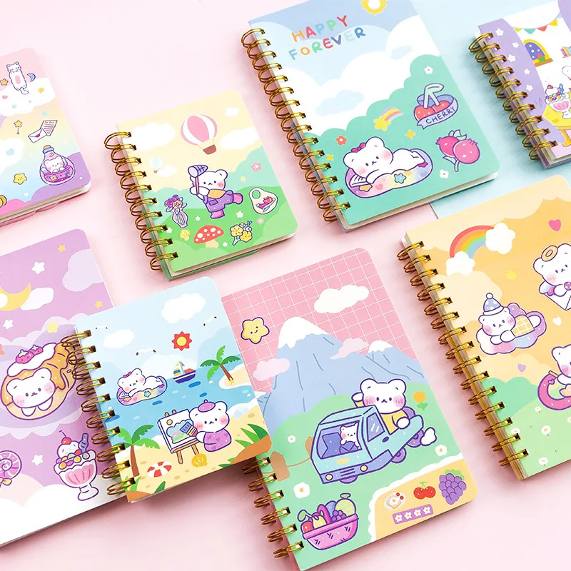 Universe Cute Bear Coil Cartoon Notebook con Kawaii Pink Purple Alien Bear Shape Notepad