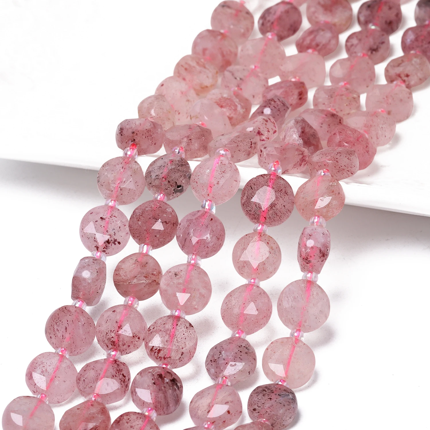 10x5mm AAA Facettierte Münzperlen aus natürlichem rosa Erdbeerquarz, Rondelle-Abstandshalterperlen für die Schmuckherstellung, DIY-Anhänger, Armbänder