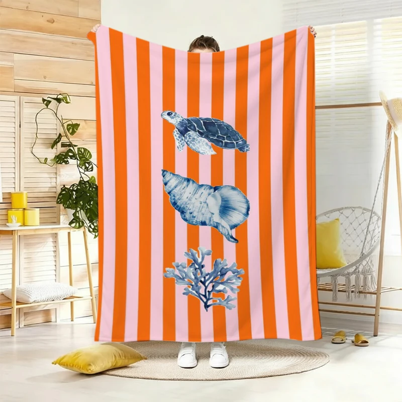 Sea Turtle Shell Coral Ocean Elements Flannel Blanket For Beach House Decor Soft Warm Throw Blanket Gift