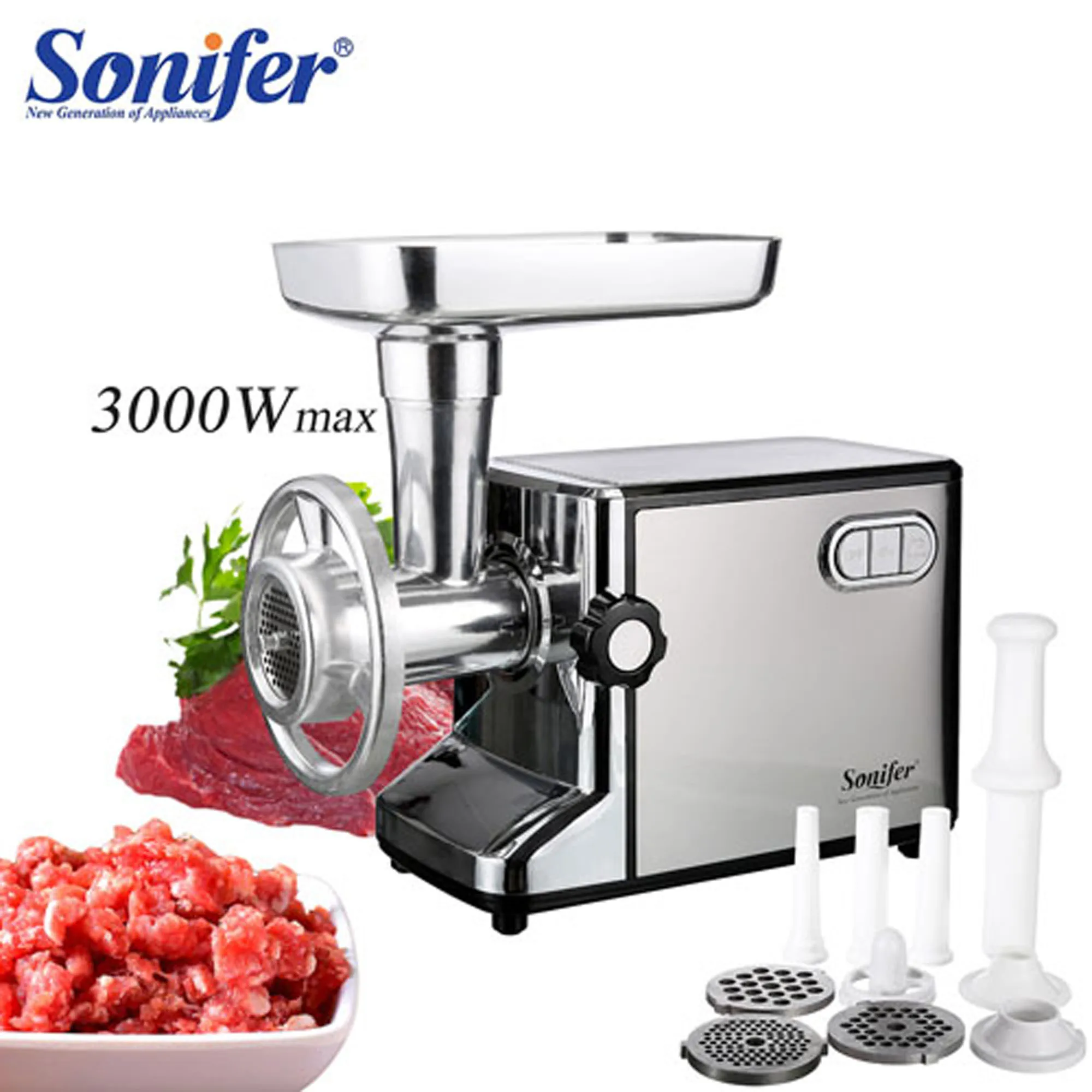 3000W Electric Meat Grinders Stainless Steel Heavy Duty Mincer ​Sausage Stuffer Food Processor Home Appliances Chopper Sonifer