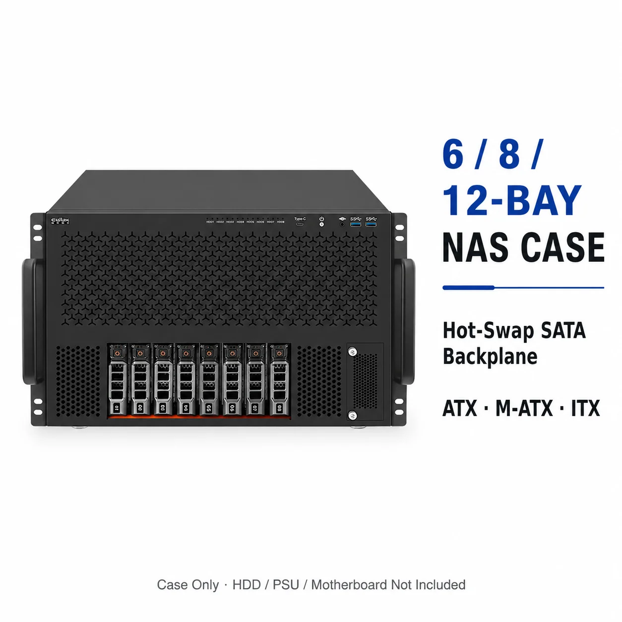 6 8 12 Bay NAS Case Hot Swap SATA HDD Chassis SFF-8643 Backplane ATX M-ATX ITX Motherboard ATX PSU 8 PCIe Slots Case Only