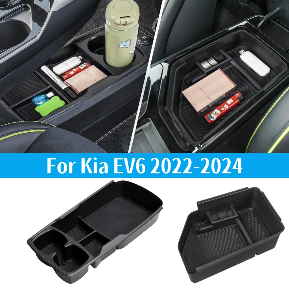 For KIA EV6 2022 2023 2024 Center Console Organizer Lower Tray Armrest Storage Box Cup Holder 2pcs Set