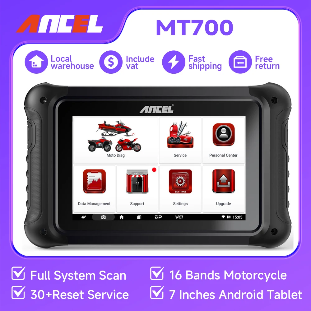 Ancel MT700 Motorcycle Scanner All System Diagnosis 31+ Reset Function Oil Reset Auto VIN Motorcycle Diagnostic Tool