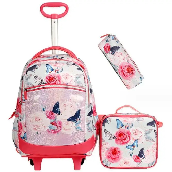 17 Inch Children Travel Trolley Bag Kids School Rolling Luggage Backpack School Wheeled Backpack Bag for Boy Girls Student Bag