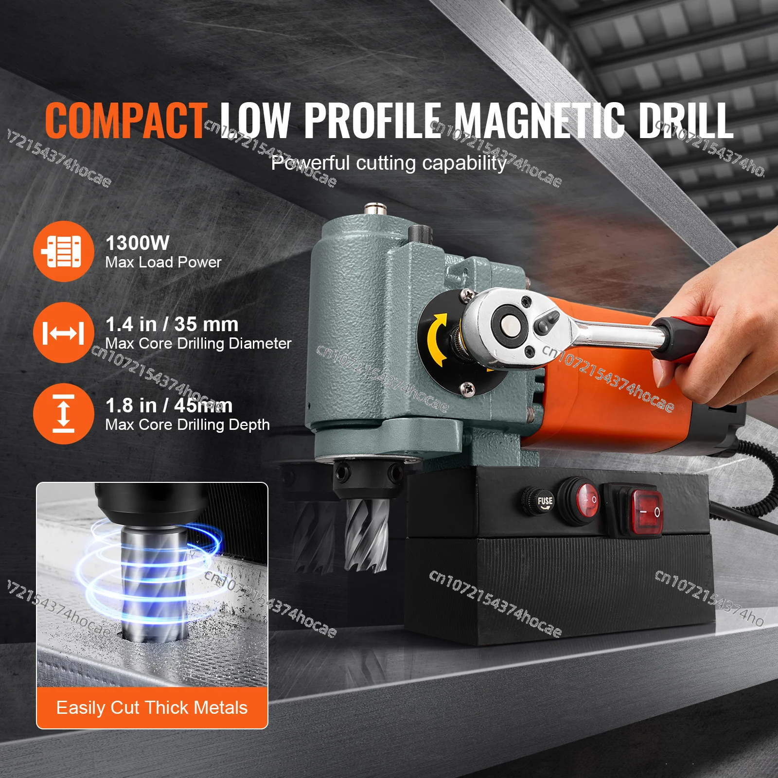 Lightweight Portable Magnetic Drill 1300W Low Profile Mag Drill With Cooling System