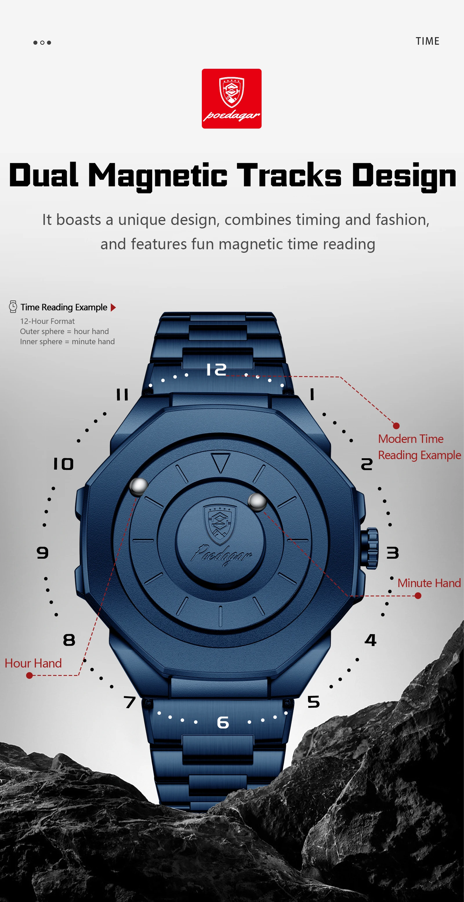 POEDAGAR Top Kreative Herren-Armbanduhr, Modische Wasserdichte Edelstahl-Herrenuhr, Quarz, Neue Business-Herrenuhren, Reloj Hombre – Detail 7