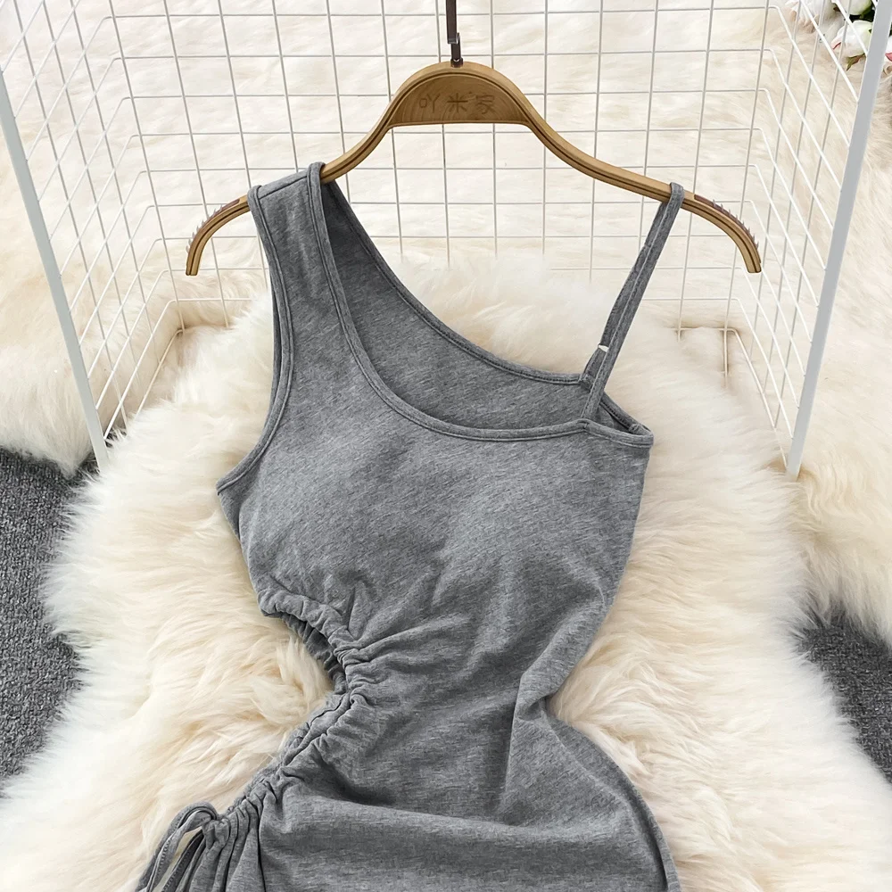 2023 Sommer Frauen Göttin Stil Streetwear Sling Kleid sexy kalte Schulter ärmellose Ausschnitt Taille Kleid elegant geteilt langes Kleid