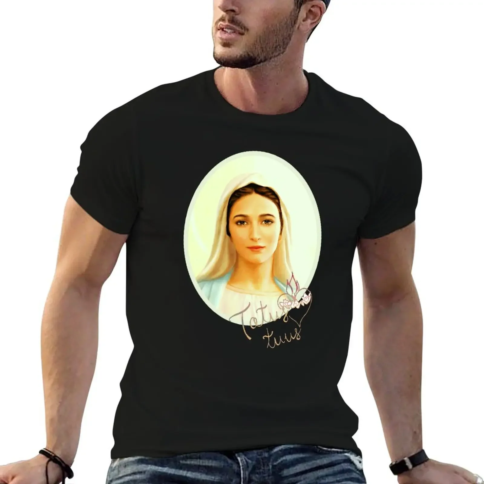 Virgin Mary, Majka Marija Our Lady of Medjugorje Totus Tuus T-Shirt customs mens t shirts top quality