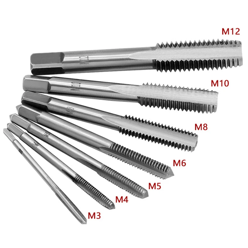 Metric Hand Tap Set, broca de torneira direita HSS, M3-M12 Thread Punching Wrench, ferramentas manuais, macho para fazer rosca em aço, 8 pcs, 6 pcs