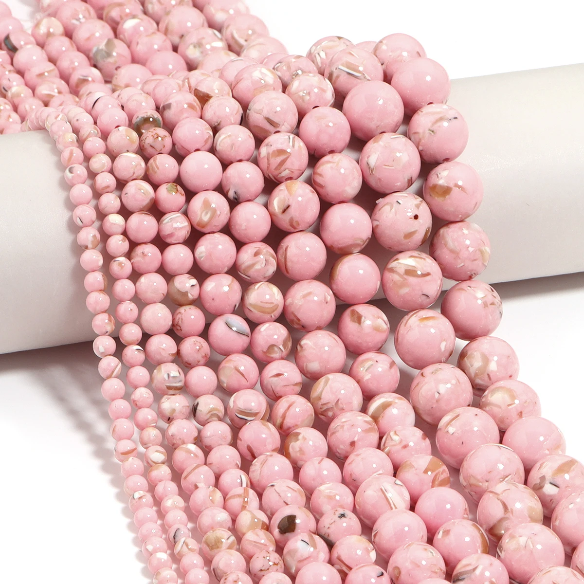 1 Strand Pink Trochus Turquoise Round Stone Beads Smooth Polished Loose Spacer Beads DIY Jewelry Making Bracelet Necklace Supply