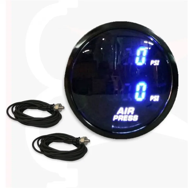 Digital Car Air Suspension Pressure Gauge 5 Meter Wire Sensors Dual Display 52mm Air Ride Air Press Red-Psi(Dual)