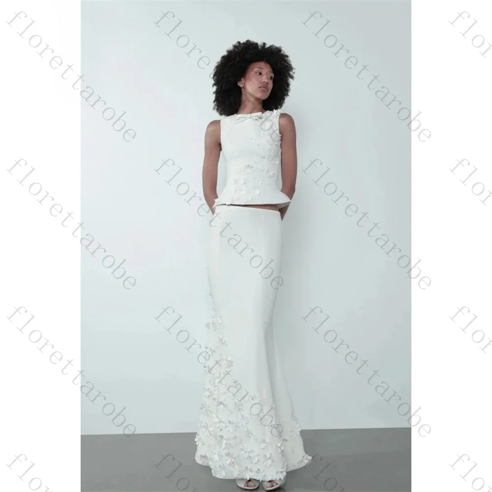 Customized Modern Simple O-Neckline Mermaid Wedding Dresses Exquisite Applique Sleeveless Bridal Dress Elegant Satin Bride Gowns