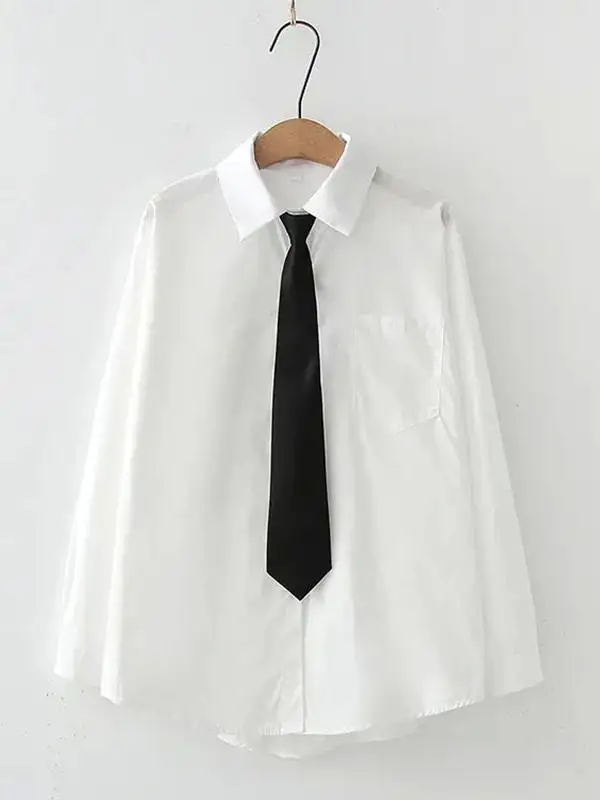 

Retro Color Slim Fit Long Sve irt Women's Street Sle Faion Pure Color Busin Casual Workwear