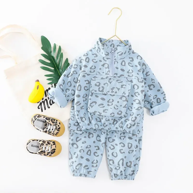 

2025 Fashion Patchwork Leopard Kids Boys Coat Pants 2pcs/Set Children Tracksuit Boys Kids Clothing Girl Hooded Casual Clothes