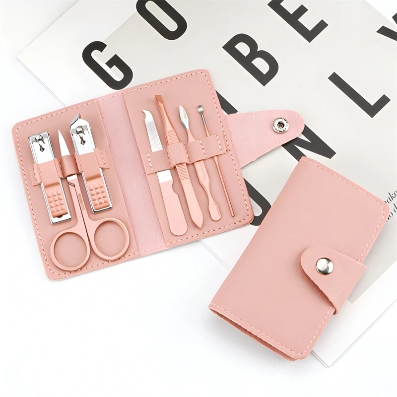 7pcs Nail Care Cutter Scissor Tweezer Clipper Manicure Pedicure Kit Set With Colorful PU Leather Case