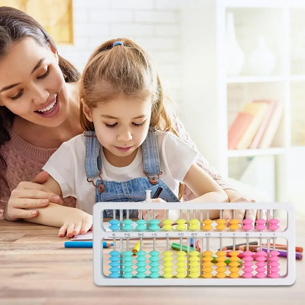 子供のための耐久性のあるプラスチックそろばん、リセットボタン付きの教育玩具、幼児と学生のための就学前の数学、13色