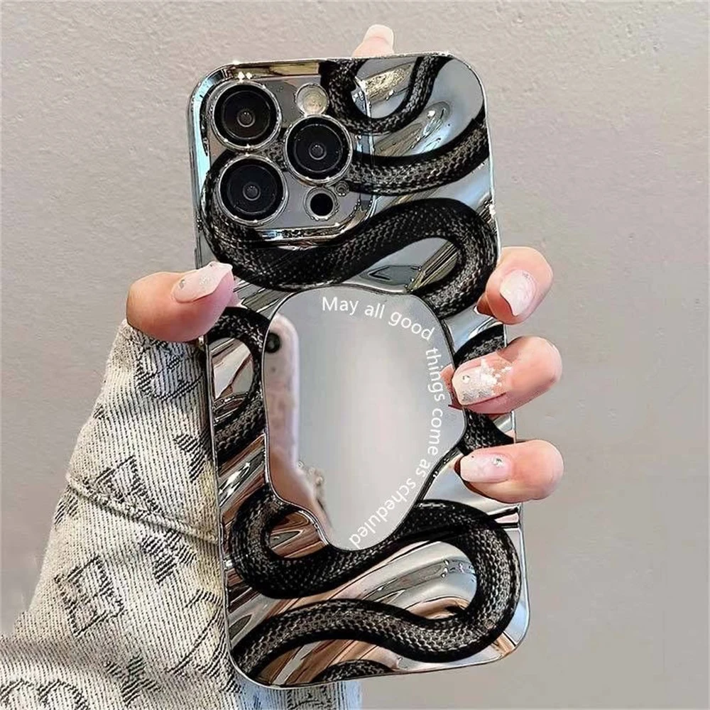 

Snake Graphic Phone Case For iPhone 11 Case iPhone 14 13 12 15 16 Pro Max Plating Mirror Wave Pattern Shockproof Bumper Cover
