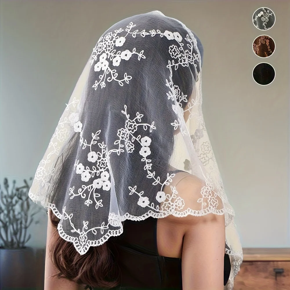 

Lace embroidered triangle scarf bridal wedding veil polyester fiber photo scarf suitable for play, photo wear, wedding veil