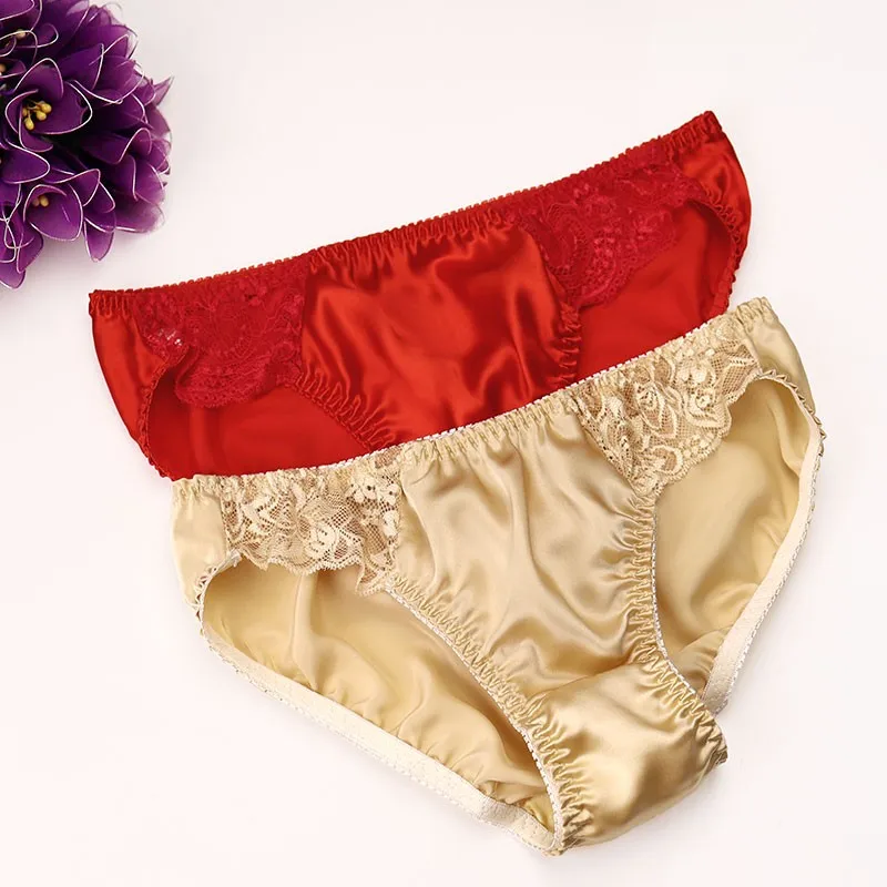 100% silk lace panties female antibiotic women\'s low-waist briefs sweat absorbing breathable