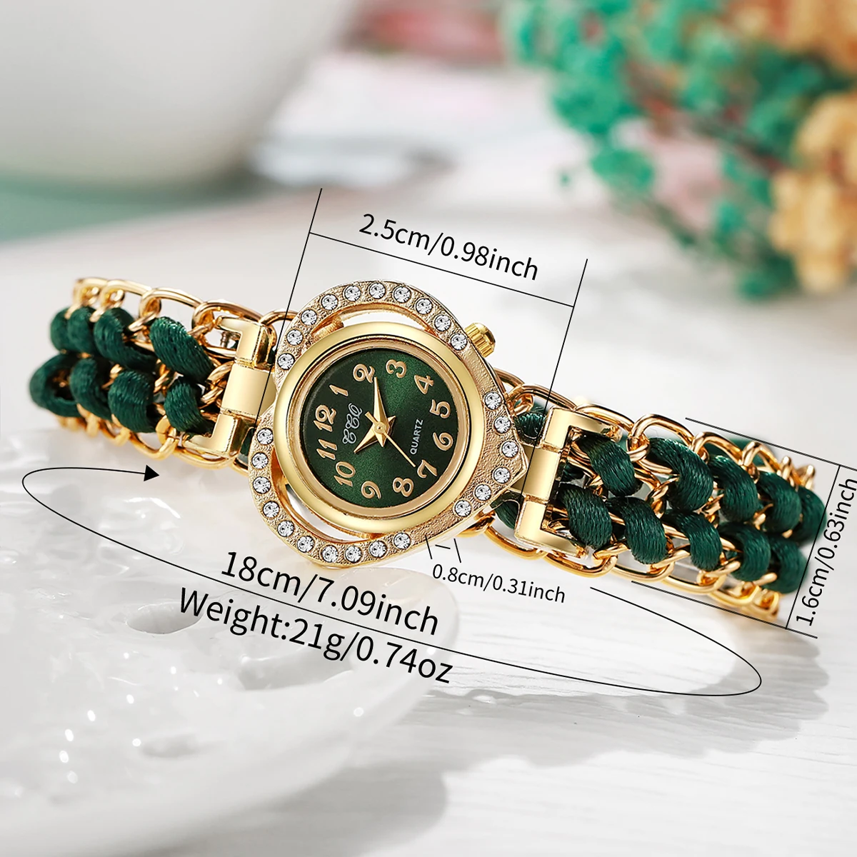 Luxury Rhinestone Women Watches Fashion Heart Dial Woven Strap Ladies Quartz Wristwatch Reloj Mujer（Without Box） image 6