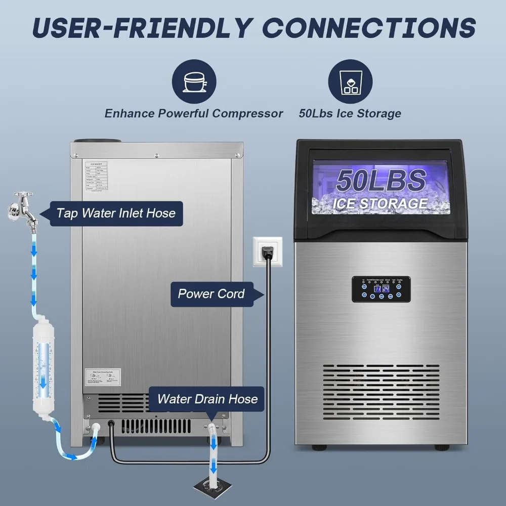 Bac de Rangement en Acier Inoxydable pour Machine à Glaçons, Sous-Comptoir ou Autonome, pour Bar à Domicile en Plein Air, 55 Glaçons, Livres Autonome, 50lb