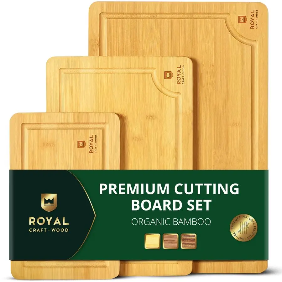 

Premium Cutting Boards for Kitchen Meal Prep amp Serving Bamboo Wooden Serving Board Set with Deep Juice Groove Side Handles Cha